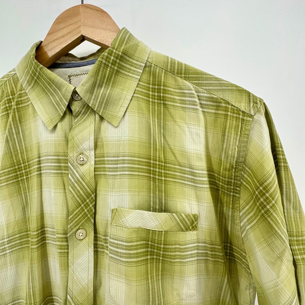 Horny Toad Mens Medium Organic Cotton Short Sleeve Plaid Button Up Shirt Green - Picture 2 of 10